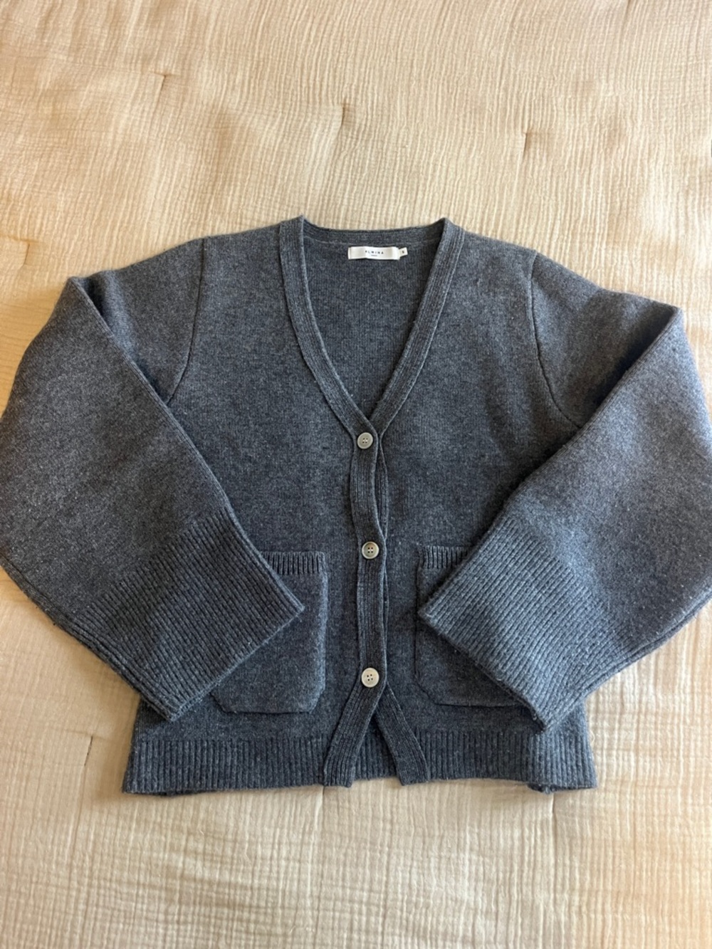 Almina Concept Wool Charcoal Gray V-Neck Button Cardigan Size Small